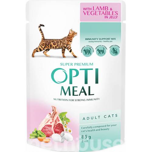 Optimeal Кусочки с ягненком и овощами в желе для кошек 85г
