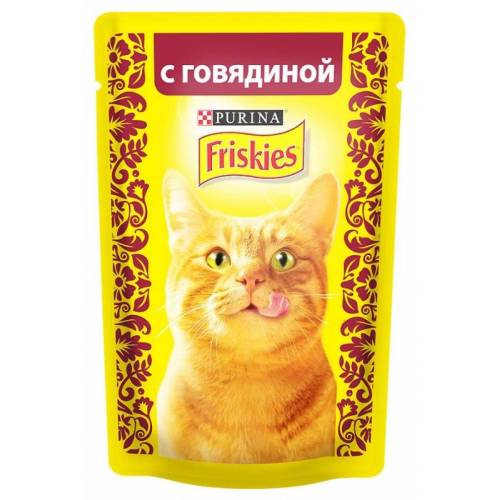 Консервы для кошек Friskies Adult, кусочки говядины в подливе (пауч) (85гр)