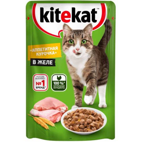 Влажный корм для кошек Kitekat «Аппетитная курочка» со вкусом курицы в желе 85 г