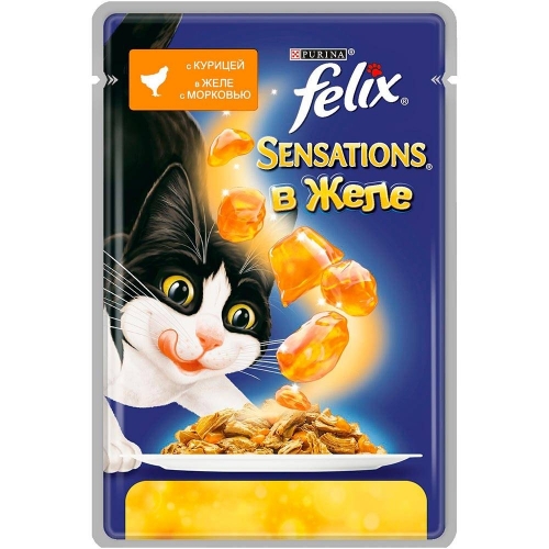 Консервы для кошек Felix Sensations с курицей в желе с морковью (пауч)(85гр)