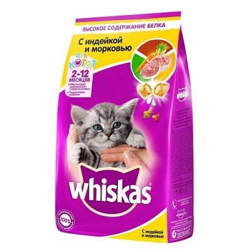 Корм для котят Whiskas подушечки молочные индейка и морковь