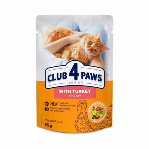 Club 4 Paws влажный корм для  кошек с индейкой в соусе 80г