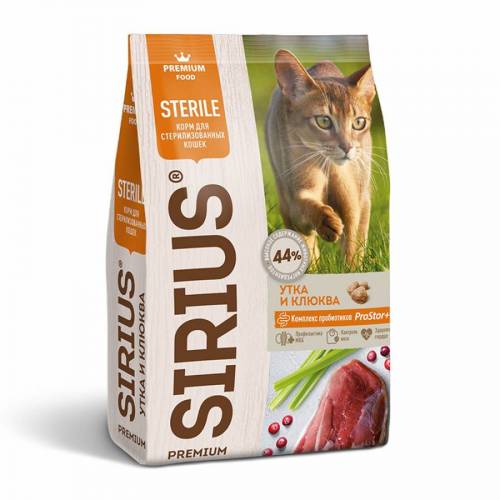 Сухой корм Sirius для стерилизованных кошек утка с клюквой
