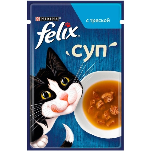 Влажный корм для кошек Felix Soup суп с треской (пауч) (48гр)