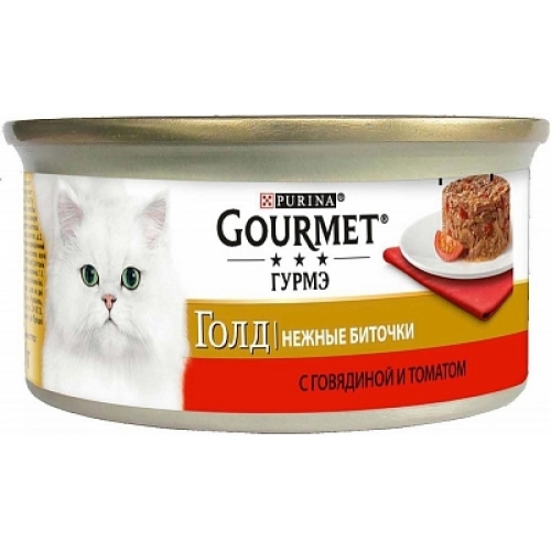 Консервы для кошек Gourmet Gold, нежные биточки с говядиной и томатом
