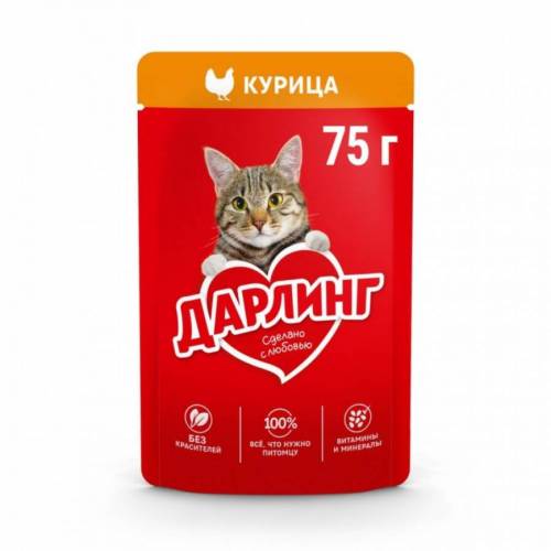 Дарлинг влажный корм для кошек курица в подливе 75г