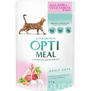 Optimeal Кусочки с ягненком и овощами в желе для кошек 85г