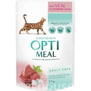 Optimeal Кусочки с телятиной в клюквенном соусе для кошек 85г