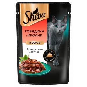 Sheba говядина и кролик аппетитные ломтики в соусе влажный корм 75г