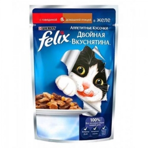 Консервы для кошек Felix Двойной вкус, Beef&Poultry говядина с домашней птицей(85гр)