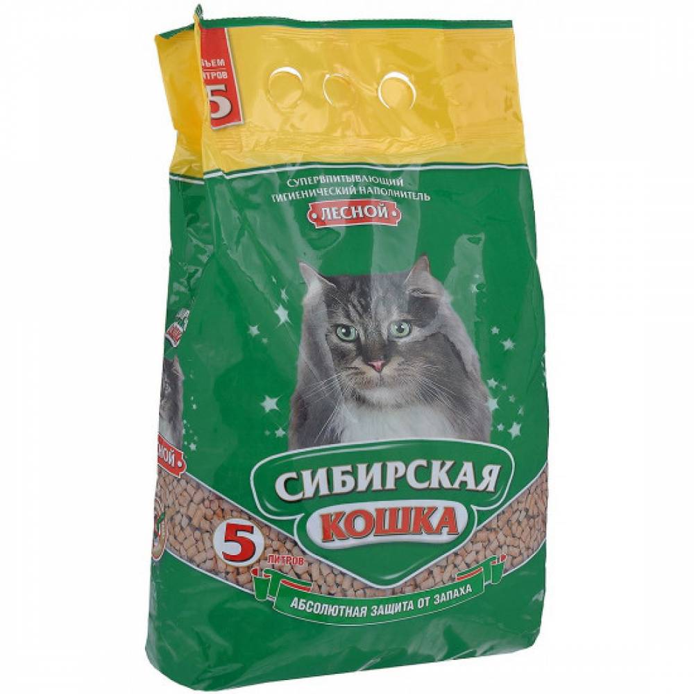 Сибирская кошка наполнитель для кошачьих туалетов, древесные гранулы, Лесной, 5л