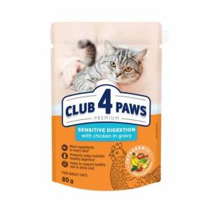 Club 4 Paws Sensitive влажный корм для кошек для чувствительного пищеварения с курицей в соусе 80г