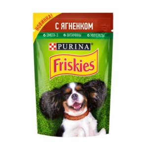 Friskies корм консервированный для взрослых собак, кусочки с ягненком в подливе
