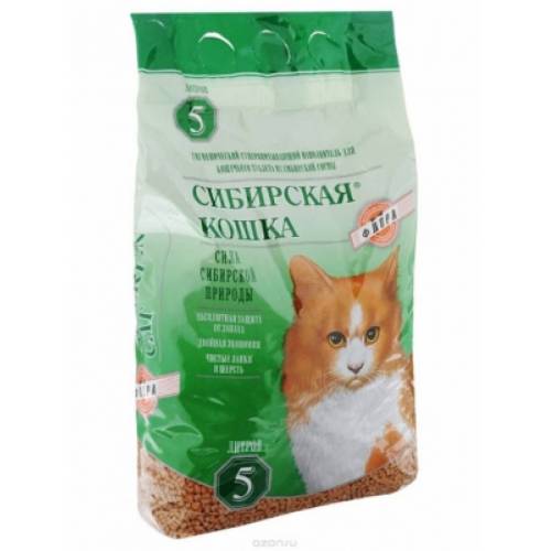 Сибирская кошка наполнитель для кошачьих туалетов, древесные гранулы, Флора, 5л